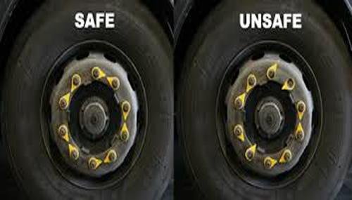 Bolt Indicator  , Wheel Bolt Indicator ,loosening nut ,loosening lug , checking the nut from loosening , checking the lug from loosening ,   